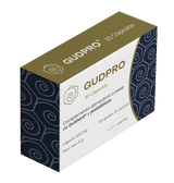 Caja de GudPRO con 30 cápsulas vegetales, complemento probiótico para bienestar digestivo e inmunitario.